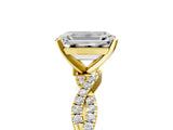 Yellow gold Emerald Solitaire Twisted Pave Band with Four-Prong Setting_22