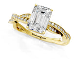 Yellow gold Emerald Solitaire Twisted Pave Diamond Ring with Four-Prong Setting_25