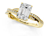 Yellow gold Emerald Solitaire Twisted Pave Diamond Ring with Four-Prong Setting_82