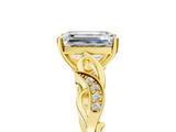 Yellow gold Emerald Solitaire Vine Band with Milgrain Prong Setting_14