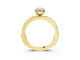 Yellow gold Emerald Solitaire with Pavé Band and Four-Prong Setting_348