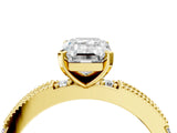 Yellow gold Emerald Solitaire with Pavé Band and Four-Prong Setting_349
