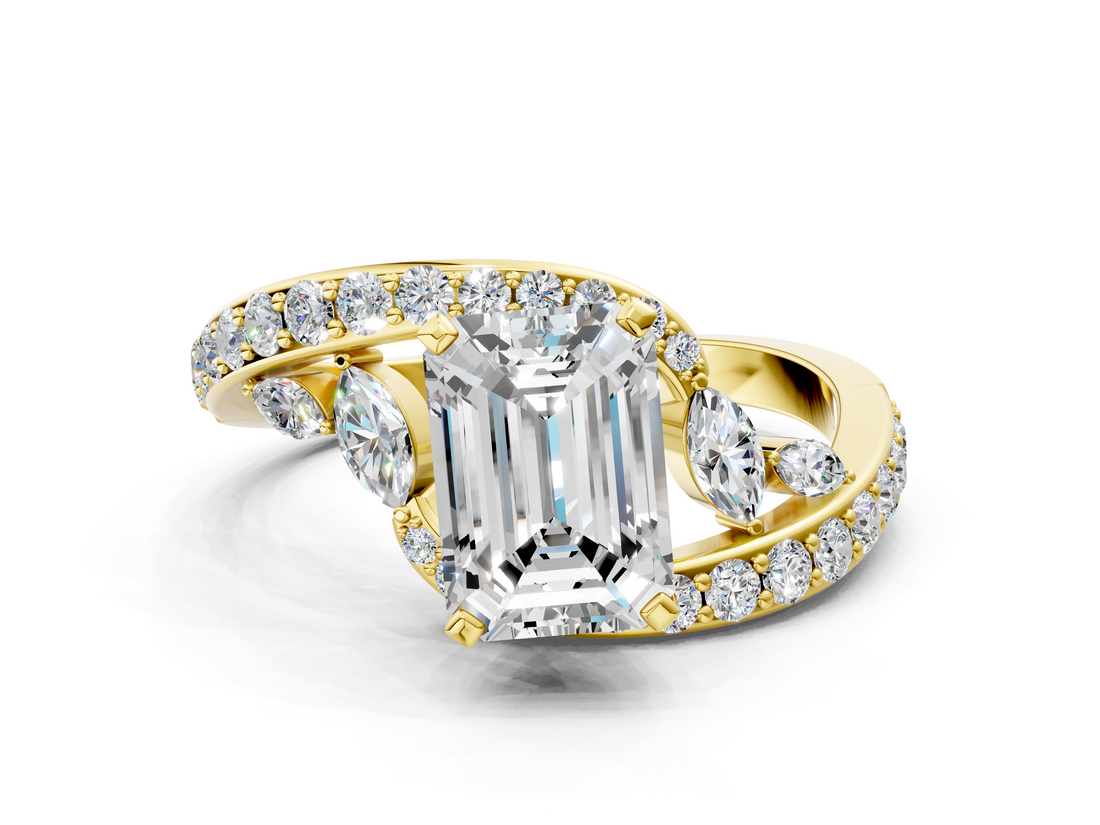Yellow gold Emerald Solitaire with Pavé Twist Band and Four-Prong Setting_86