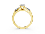 18K Yellow Gold 2.91 Carat D VVS2 Emerald Solitaire with Tapered Baguette Side Stones on a Classic Band with Four-Prong Setting