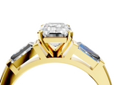 18K Yellow Gold 2.91 Carat D VVS2 Emerald Solitaire with Tapered Baguette Side Stones on a Classic Band with Four-Prong Setting