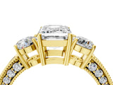 Yellow gold Emerald Three-Stone Diamond Ring with Pavé Band and Four-Prong Setting_10