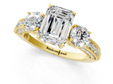 Yellow gold Emerald Three-Stone Diamond Ring with Pavé Band and Four-Prong Setting_7