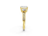Yellow gold Emerald Three-Stone Diamond Ring with Pavé Band and Four-Prong Setting_8