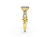 Yellow gold Emerald Three-Stone Diamond Ring with Pavé Split Shank and Four-Prong Setting_106
