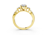 Yellow gold Emerald Three-Stone Diamond Ring with Pavé Split Shank and Four-Prong Setting_107