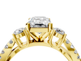 Yellow gold Emerald Three-Stone Diamond Ring with Pavé Split Shank and Four-Prong Setting_108