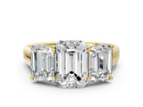 Yellow gold Emerald Three-Stone Diamond Ring with Prong Setting on a Classic Band_15