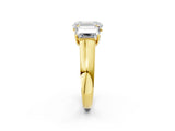 Yellow gold Emerald Three-Stone Diamond Ring with Prong Setting on a Classic Band_17