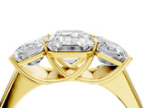 Yellow gold Emerald Three-Stone Diamond Ring with Prong Setting on a Classic Band_19