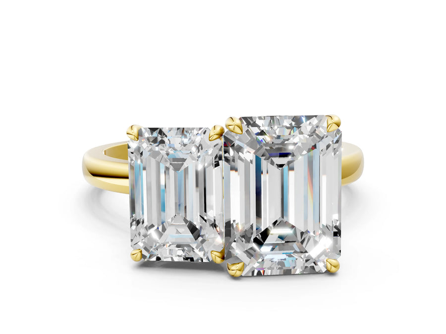 Yellow gold Emerald and Emerald Cut Toi Moi Ring with Prong Setting
