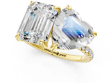 Yellow gold Emerald and Heart Toi Moi Ring with Prong Setting and Micro Pave Band 1