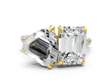 Yellow gold Emerald and Heart Toi Moi Ring with Prong Setting and Micro Pave Band