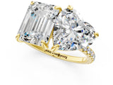 Yellow gold Emerald and Heart Toi Moi Ring with Prong Setting and Pave Band 1