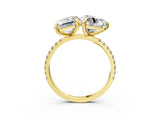 Yellow gold Emerald and Heart Toi Moi Ring with Prong Setting and Pave Band 3