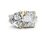 Yellow gold Emerald and Heart Toi Moi Ring with Prong Setting and Pave Band