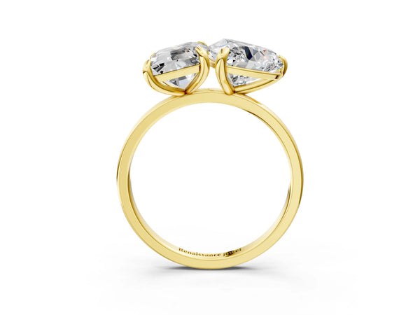 Yellow gold Emerald and Heart Toi Moi Ring with Prong Setting and Plain Band