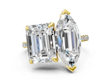 Yellow gold Emerald and Marquise Toi Moi Ring with Prong Setting and Micro Pave Band