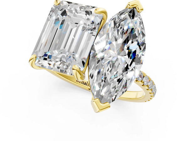 Yellow gold Emerald and Marquise Toi Moi Ring with Prong Setting and Pave Band