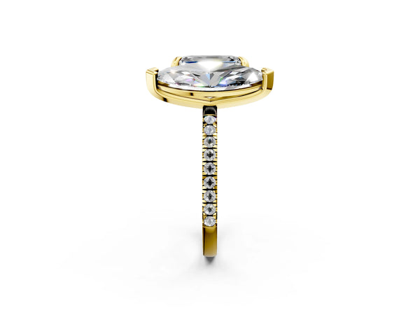 Yellow gold Emerald and Marquise Toi Moi Ring with Prong Setting and Pave Band