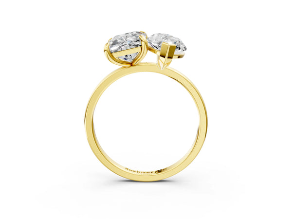 Yellow Gold Emerald Cut and Marquise Lab-Grown Diamond Toi et Moi Ring - Design RJ-2005