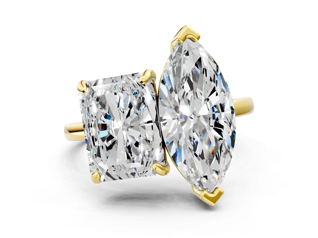 Yellow gold Emerald and Marquise Toi Moi Ring with Prong Setting and Plain Band