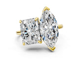 Yellow gold Emerald and Marquise Toi Moi Ring with Prong Setting and Plain Band