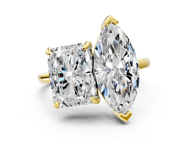 Yellow Gold Emerald Cut and Marquise Lab-Grown Diamond Toi et Moi Ring - Design RJ-2005