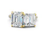 Yellow gold Emerald and Princess Toi Moi Ring with Prong Setting and Micro Pave Band
