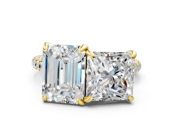 Yellow Gold Emerald Cut and Princess Cut Laboratory-Grown Diamond Toi et Moi Engagement Ring