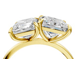 Yellow gold Emerald and Princess Toi Moi Ring with Prong Setting and Plain Band 4