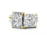 Yellow gold Emerald and Princess Toi Moi Ring with Prong Setting and Plain Band
