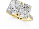 Yellow gold Emerald and Radiant Toi Moi Ring with Prong Setting and Pave Band 1