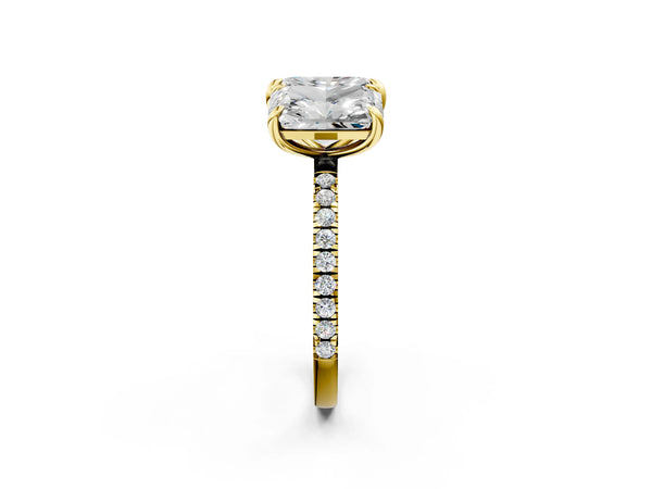 Yellow gold Emerald and Radiant Toi Moi Ring with Prong Setting and Pave Band