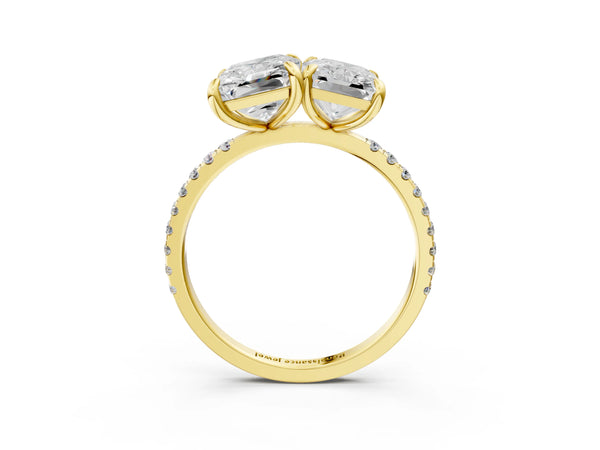 Yellow gold Emerald and Radiant Toi Moi Ring with Prong Setting and Pave Band