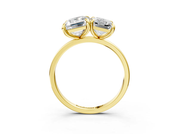 Yellow Gold Emerald Cut and Radiant Cut Laboratory-Grown Diamond Toi et Moi Engagement Ring