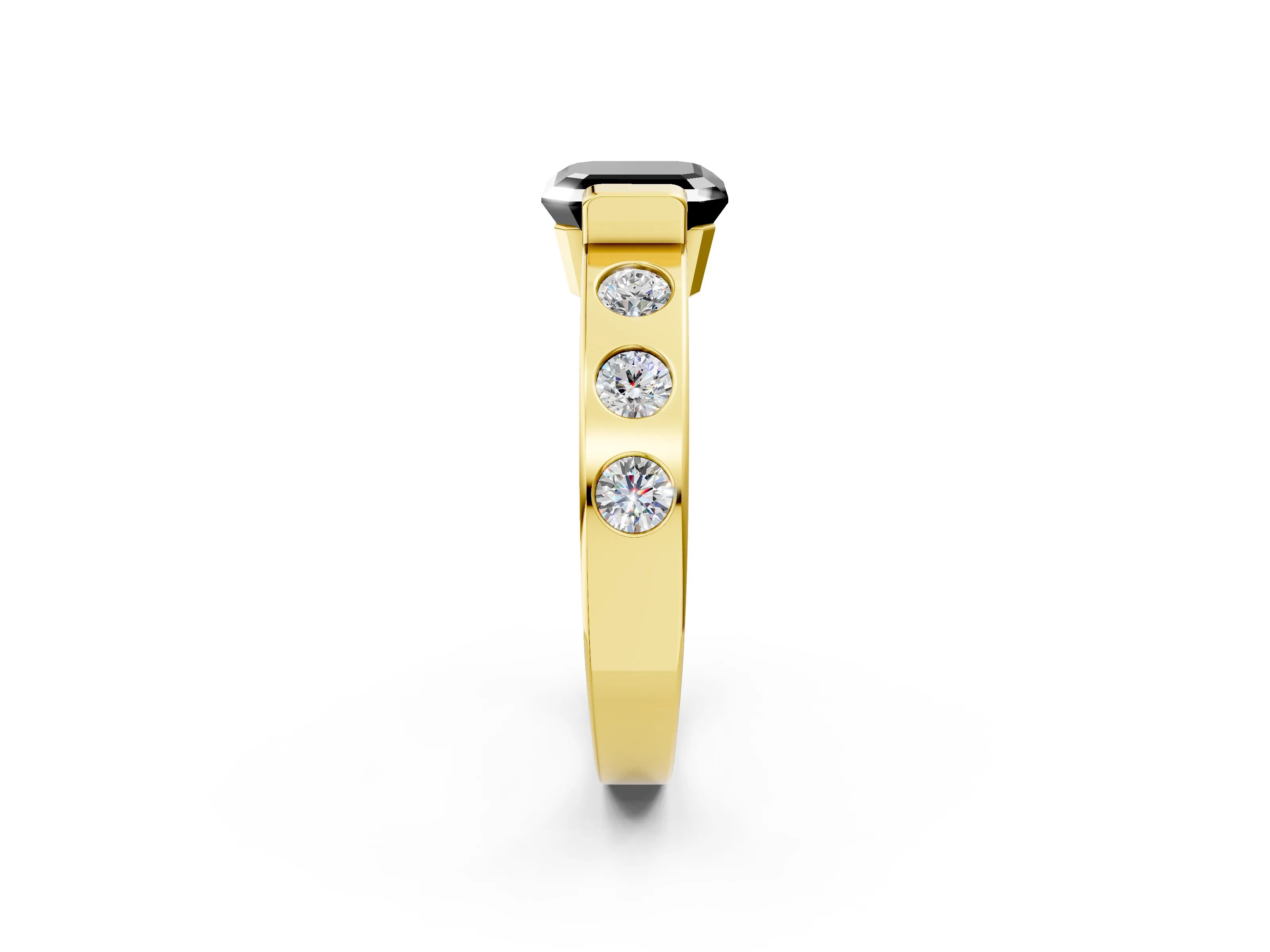 Yellow gold Fancy Black Asscher Cut Brilliant Channel-Set Diamond Ring with Bezel Prong Setting_2