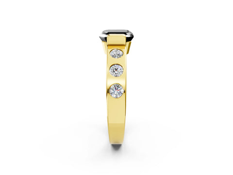 Yellow gold Fancy Black Asscher Cut Brilliant Channel-Set Diamond Ring with Bezel Prong Setting_2