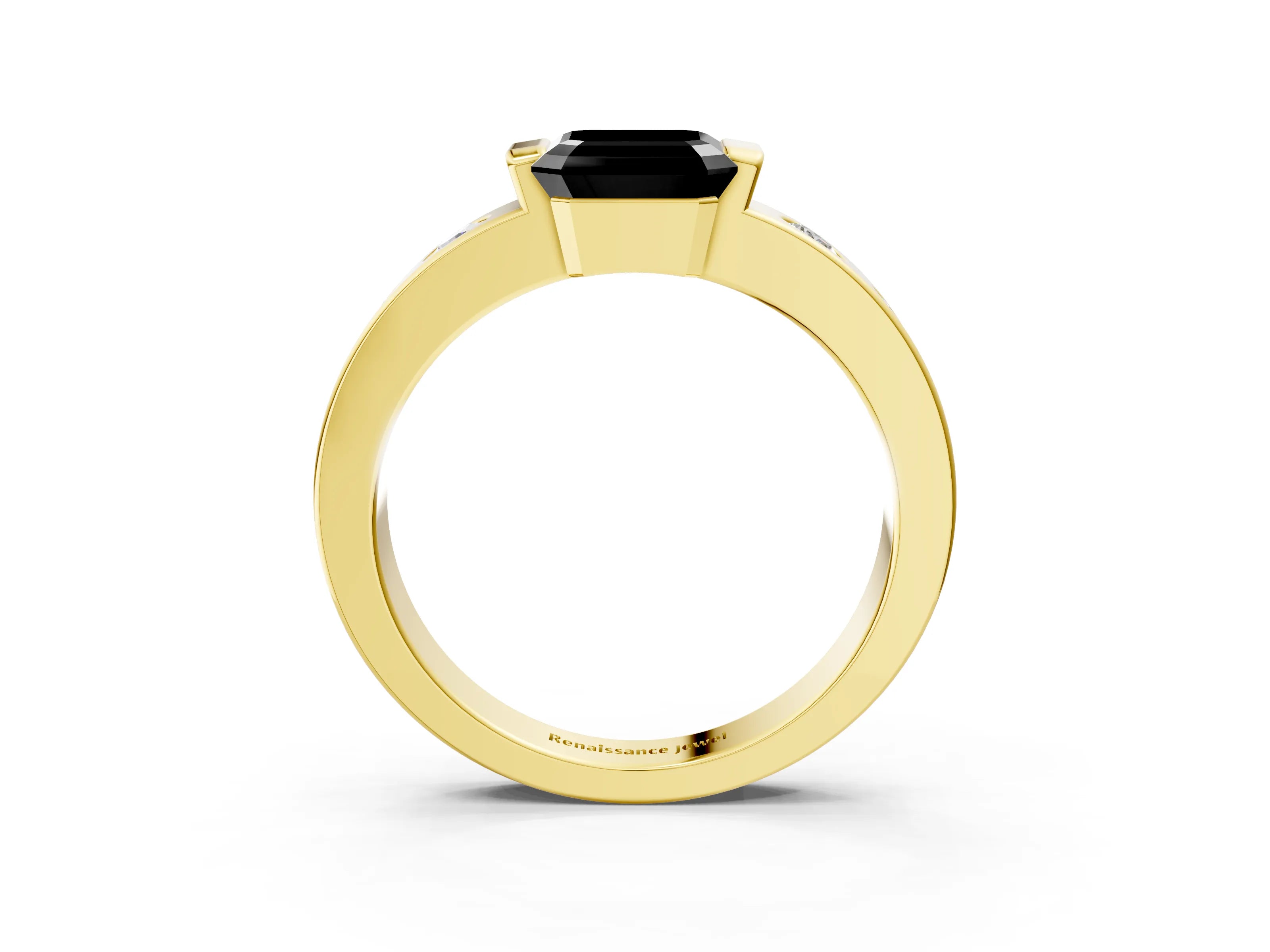Yellow gold Fancy Black Asscher Cut Brilliant Channel-Set Diamond Ring with Bezel Prong Setting_3