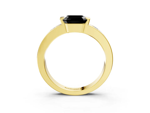 Yellow gold Fancy Black Asscher Cut Brilliant Channel-Set Diamond Ring with Bezel Prong Setting_3