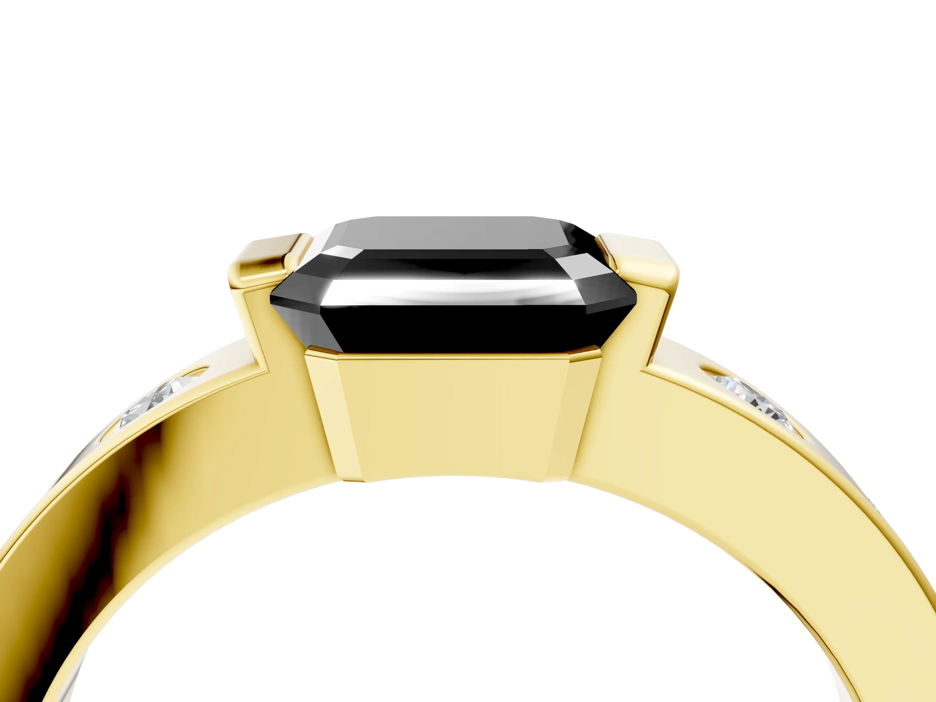 Yellow gold Fancy Black Asscher Cut Brilliant Channel-Set Diamond Ring with Bezel Prong Setting_4