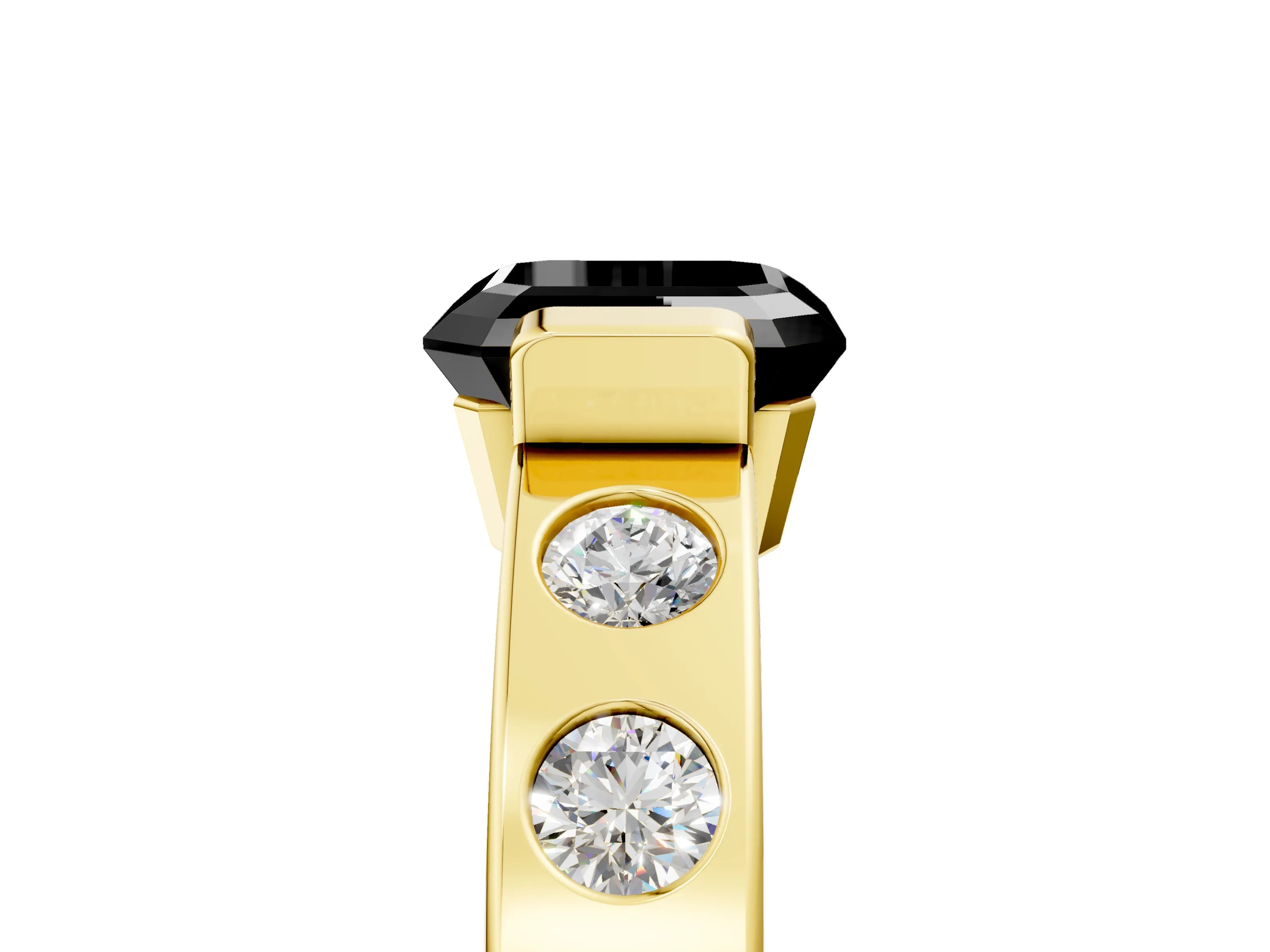 Yellow gold Fancy Black Asscher Cut Brilliant Channel-Set Diamond Ring with Bezel Prong Setting_5