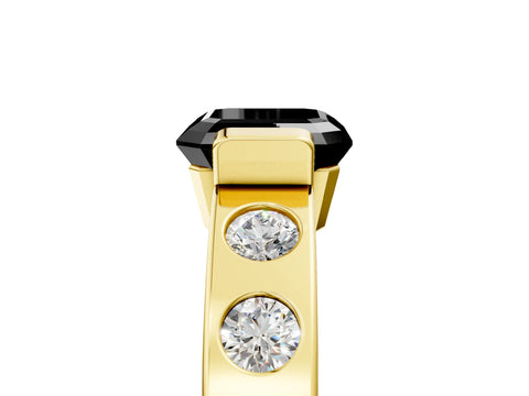 Yellow gold Fancy Black Asscher Cut Brilliant Channel-Set Diamond Ring with Bezel Prong Setting_5