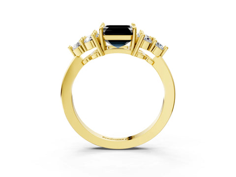 Yellow gold Fancy Black Asscher Cut Brilliant Diamond Cluster Accent Solitaire Ring with Prong Setting_3