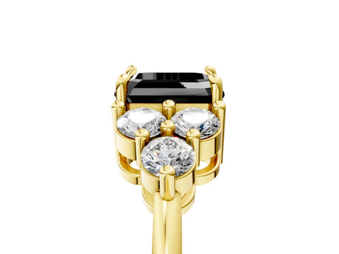 Yellow gold Fancy Black Asscher Cut Brilliant Diamond Cluster Accent Solitaire Ring with Prong Setting_5