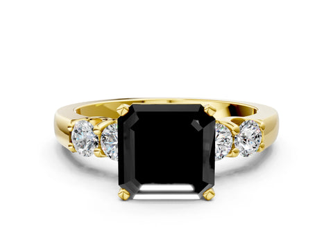 Yellow gold Fancy Black Asscher Cut Brilliant Diamond Five-Stone Engagement Ring with Prong Setting on a Classic Band_3